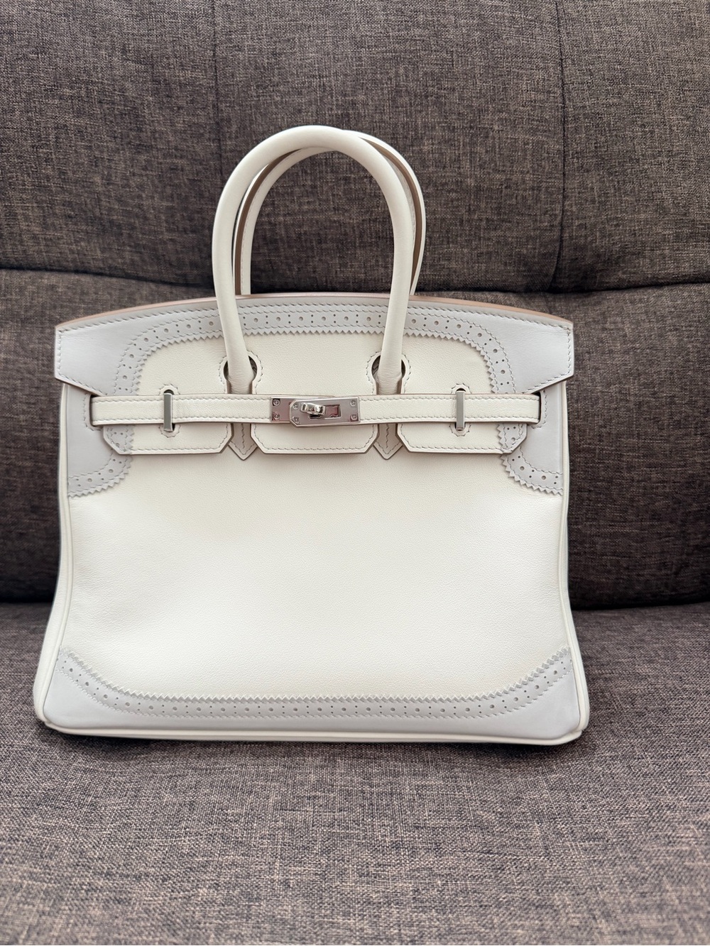 25cm White Leather Structured Satchel Bag